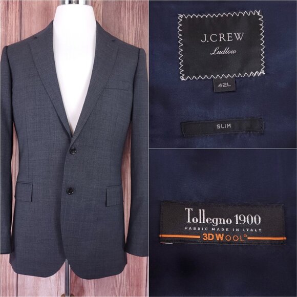J. Crew Other - J Crew Ludlow Slim fit Suit Jacket 42L Tollegno 1900 Italian 3D Wool Charcoal